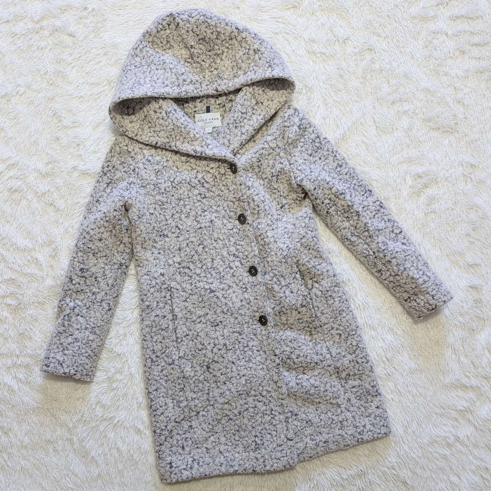 Cole Haan Wool Blend Mid Weight Hooded Single Breast Long Walker Peacoat 2 - Picture 4 of 17